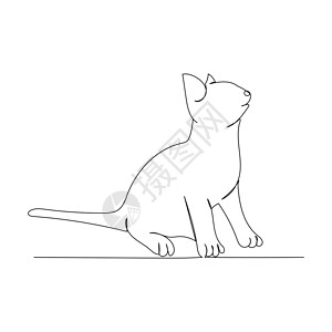 可爱猫的连续线画 最小化艺术插图绘画草图宠物卡通片动物涂鸦背景图片
