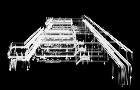 工业设备 X光化工程管道力量资源黑色化学品3d电脑工厂配件背景图片