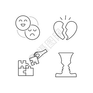 辅导图标心理治疗和心理学直线图标集帮助医生中风情绪社会团体心理学家收藏插图疾病插画
