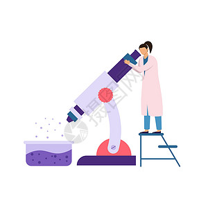 穿蓝外套女人女科学家通过显微镜观察一种化学物质设计图片