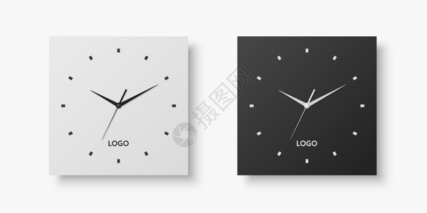钟盘矢量 3d 逼真白色 黑色方形墙壁办公室时钟设置 设计模板隔离在白色 使用罗马数字拨号 用于品牌和广告隔离的挂钟模型 钟面设计盘设计图片