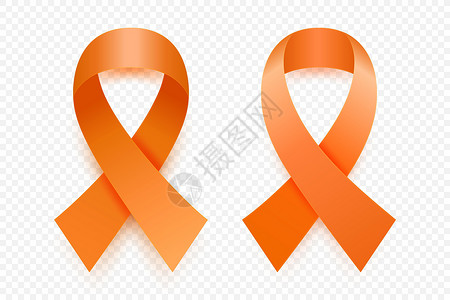矢量 3d 逼真的橙色丝带集 白血病癌症意识符号特写 癌症丝带模板 世界白血病癌症日概念幸存者帮助卫生女性橙子卡片抗癌疾病丝绸药插画