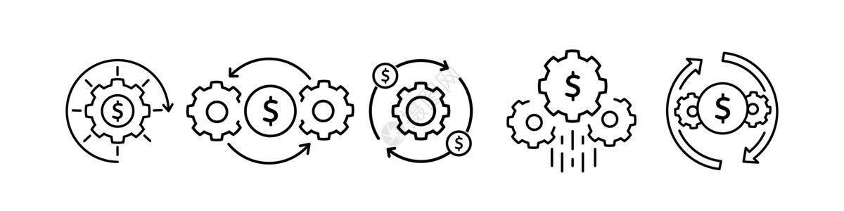 有效使用资金或资金管理图标集 细线趋势现代金融科技或资本标识图形线性设计隔离在白色 成本或收入优化和减少的概念营销商业公司利润生背景图片