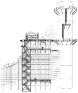 金线油塔工业设备 3d的矢量成像工程配件管道龙头蓝图草图压力设施绘画植物设计图片