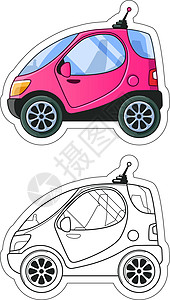 双人车城市小汽车侧边视图彩色书 有色说明+线艺术设计图片
