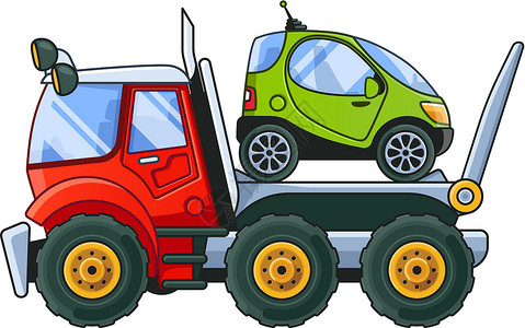 撤离带有小汽车侧景的拖车 彩色说明设计图片