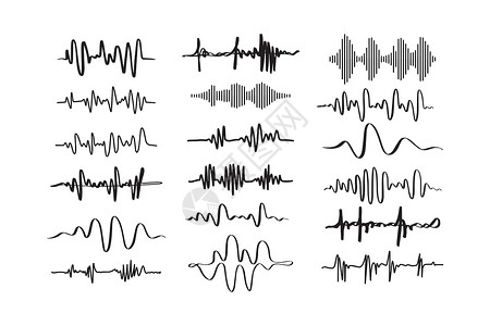 音频波形素材声波 涂鸦音频 无线电信号 语音线波形 音量音乐电平符号技术振动插图草图歌曲光谱仪表收音机海浪玩家插画