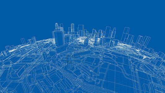 渐变线框天际线3d城市范围 3d的矢量转换建筑行星办公室摩天大楼场景插图天际世界蓝图街道插画