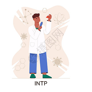 MBTI 人类型概念 社会学分子mbti 个性测试 平板矢量图创造力思维分析性工人插图人员职业气质情报战略插画