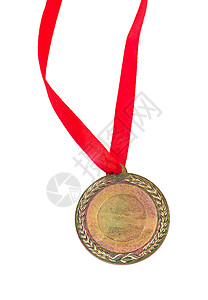 颁奖奖章金金奖章 上面有一张白色的 被孤立的繁文末条冠军竞赛磁带丝带锦标赛荣耀运动青铜运气金子背景