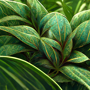 绿色热带植物的自然景象留下背景情调生态墙纸异国植物学丛林植物群艺术棕榈花园背景图片