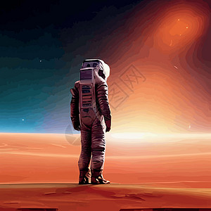 宇航员探索太空是沙漠火星 宇航员宇航服在恒星和行星背景下执行超宇宙活动空间 人类太空飞行 现代炫彩矢量图插图飞碟火箭天文学先锋天背景图片