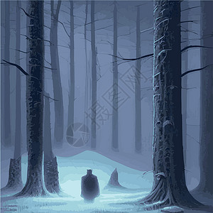 黑林吉印刷神秘森林 夜暗雾林的背景景观 卡通彩色的泰加黑图示Taiga dark星星蓝色地形飞行云杉月亮木头植物卡通片树木插画