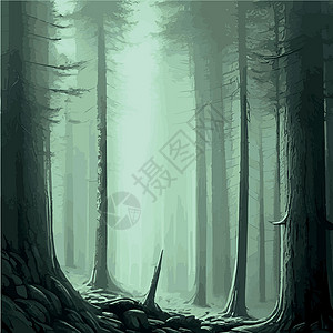 印刷神秘森林 夜暗雾林的背景景观 卡通彩色的泰加黑图示Taiga dark日光卡通片阴影林地天空艺术针叶木头工艺森林背景图片
