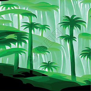 带有红棕榈树叶的热带打印卡片 绿洲景观 手工绘制的矢量图示墙纸叶子传单情调插图爬坡花园背景异国植物群背景图片