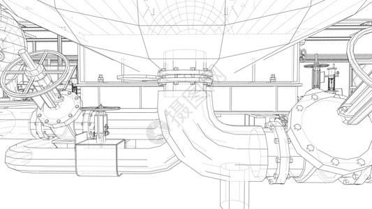 凝析油工业设备草图 韦克托化学品金属设施工厂蓝图插图软管管道力量气体插画
