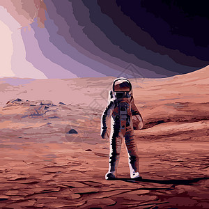 宇航员探索太空是沙漠火星 宇航员宇航服在恒星和行星背景下执行超宇宙活动空间 人类太空飞行 现代炫彩矢量图平面男人艺术品草图气氛设背景图片
