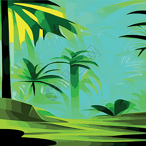 委内瑞拉国家馆带有红棕榈树叶的热带打印卡片 绿洲景观 手工绘制的矢量图示公园情调异国植物学森林叶子丛林国家插图墙纸插画