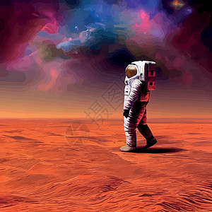 我是小小宇航员宇航员探索太空是沙漠火星 宇航员宇航服在恒星和行星背景下执行超宇宙活动空间 人类太空飞行 现代炫彩矢量图工作草图天文学环境英雄太设计图片