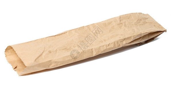 白色孤立背景上的袋式面包包空白长纸袋杂货店午餐包装店铺产品工艺工作室销售市场零售背景图片