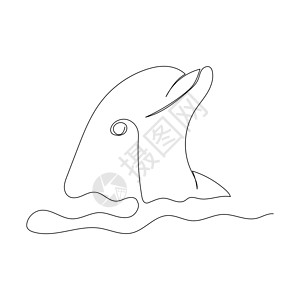 海豚与海洋接壤的连续线画 最小化艺术动物绘画草图涂鸦插图卡通片背景图片