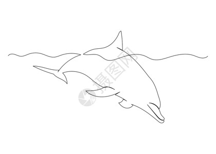 海豚与海洋接壤的连续线画 最小化艺术卡通片绘画插图草图涂鸦动物背景图片
