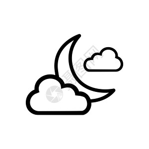 天翼标志月亮 夜晚 月光 午夜线图标 矢量 插图 标志模板 适用于多种用途插画