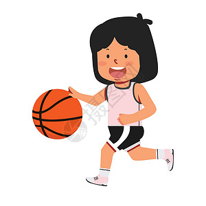 青少年打篮球年轻女孩打篮球剪贴青少年爱好白色活动插图卡通片孩子运动员运动插画