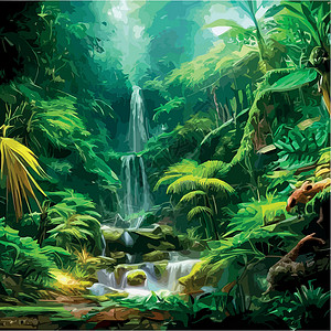 马拉西亚印刷的外来雾森林自然林地貌 矢量说明 风景双影 浓树 鲜花泉情调雨林叶子界面材料环境野生动物植物旅行荒野插画