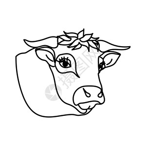 牛头黑白素材牛头 有角的农场动物 牛矢量插图的轮廓插画