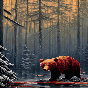 打印 棕熊冬季森林 毛茸茸的动物在冬天睡觉 野生哺乳动物 动物园 动物与环境 生物学威胁失眠木头云杉野生动物风景雪花墙纸草图旅行背景图片