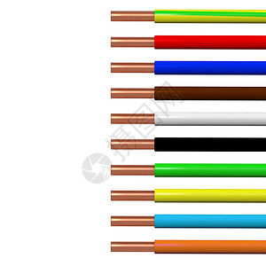 2D侧视图 配有彩色绝缘中导电器的铜电线 这是网上销售电缆商店的一个很好的例子背景图片