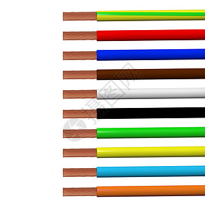 多根斯3D 灵活的 带有多根导体的带颜色绝缘层的电铜线 销售电缆的在线商店的一个很好的例子黑色环形红色塑料蓝色电力白色圆形尺寸棕色背景