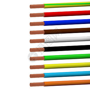 多根斯3D 灵活的 带有多根导体的带颜色绝缘层的电铜线 销售电缆的在线商店的一个很好的例子白色蓝色电力环形黄色尺寸铜线圆形生产红色背景