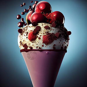 樱桃p图素材现实的3D插图冰淇淋 还有浆果和巧克力背景