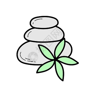 脉轮图带有花朵多彩涂鸦图标的Zen石头 Spa概念与zen石块背景