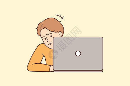 难以置信男人在笔记本电脑上工作有问题男性屏幕技术互联网压力困惑插图意外绘画工具设计图片