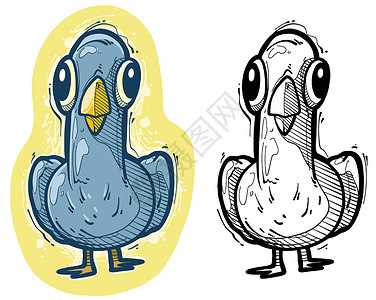 卡通有趣的可爱可爱的蓝鸽 色彩多彩的草图背景图片