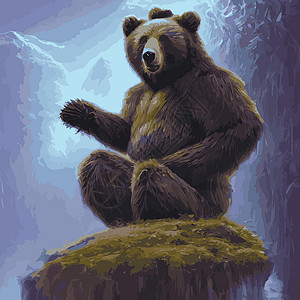 北美背景熊面对野兽 灰熊可爱的布德达熊头部肖像 真实的毛皮肖像标识捕食者卡通片旅游场地天空姿势森林野生动物场景插画