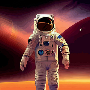 我是小小宇航员宇航员探索太空是沙漠火星 宇航员宇航服在恒星和行星背景下执行超宇宙活动空间 人类太空飞行卡通片天空套装后盾游泳星系平面气氛成人运设计图片
