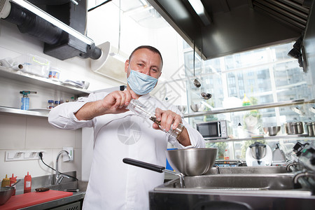 厨师口罩餐饮厨房专业厨师烹饪食物职业安全油炸男人卫生屠夫口罩餐厅背景
