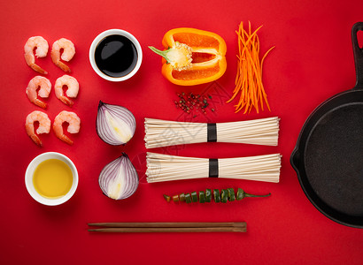海天酱油广告亚洲面条概念高架美食蔬菜午餐盘子餐厅海鲜团体筷子广告背景