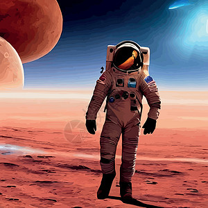 我是小小宇航员宇航员探索太空是沙漠火星 宇航员宇航服在恒星和行星背景下执行超宇宙活动空间 人类太空飞行真空月亮蓝色天空天文学艺术品星系游客火箭设计图片