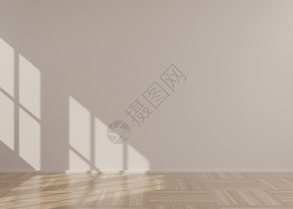 空荡荡的房间 奶油色的墙壁和镶木地板 只有墙壁和地板 模拟室内 免费复制您的家具 图片和其他物品的空间 3D 渲染背景图片