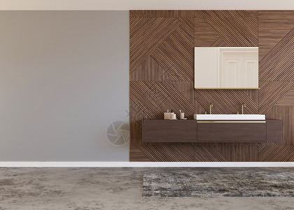 浴室图美丽而现代的浴室 木板 脸盆 现代风格的家庭室内装饰 豪华浴室模拟 免费复制您的家具 散热器或其他细节的空间 3D 渲染背景