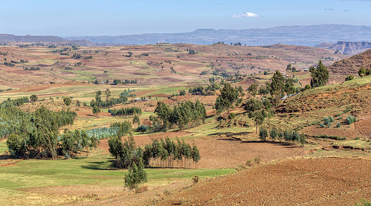 阿姆哈拉埃塞俄比亚高地风景和房屋 埃塞俄比亚冒险野生动物勘探仪表天空精髓草地气候岩石村庄背景