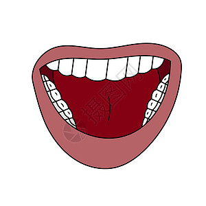 嘴巴舌头张开微笑的嘴 涂鸦矢量插图牙齿绘画卡通片草图漫画粉色喜悦乐趣手绘舌头插画