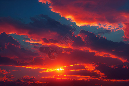 美丽的橙色天空和日落的云彩太阳阳光蓝色橙子夕阳场景日出金色背景图片