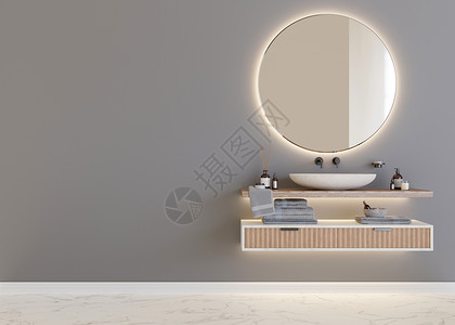 美丽而现代的浴室 脸盆 现代风格的家庭室内装饰 豪华浴室模拟 免费复制您的家具 散热器或其他细节的空间 空墙 3D 渲染日光建筑背景图片