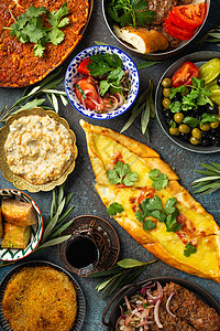 土耳其土族传统食物午餐甜点桌子蔬菜家庭盘子烧烤火鸡餐厅送货背景图片